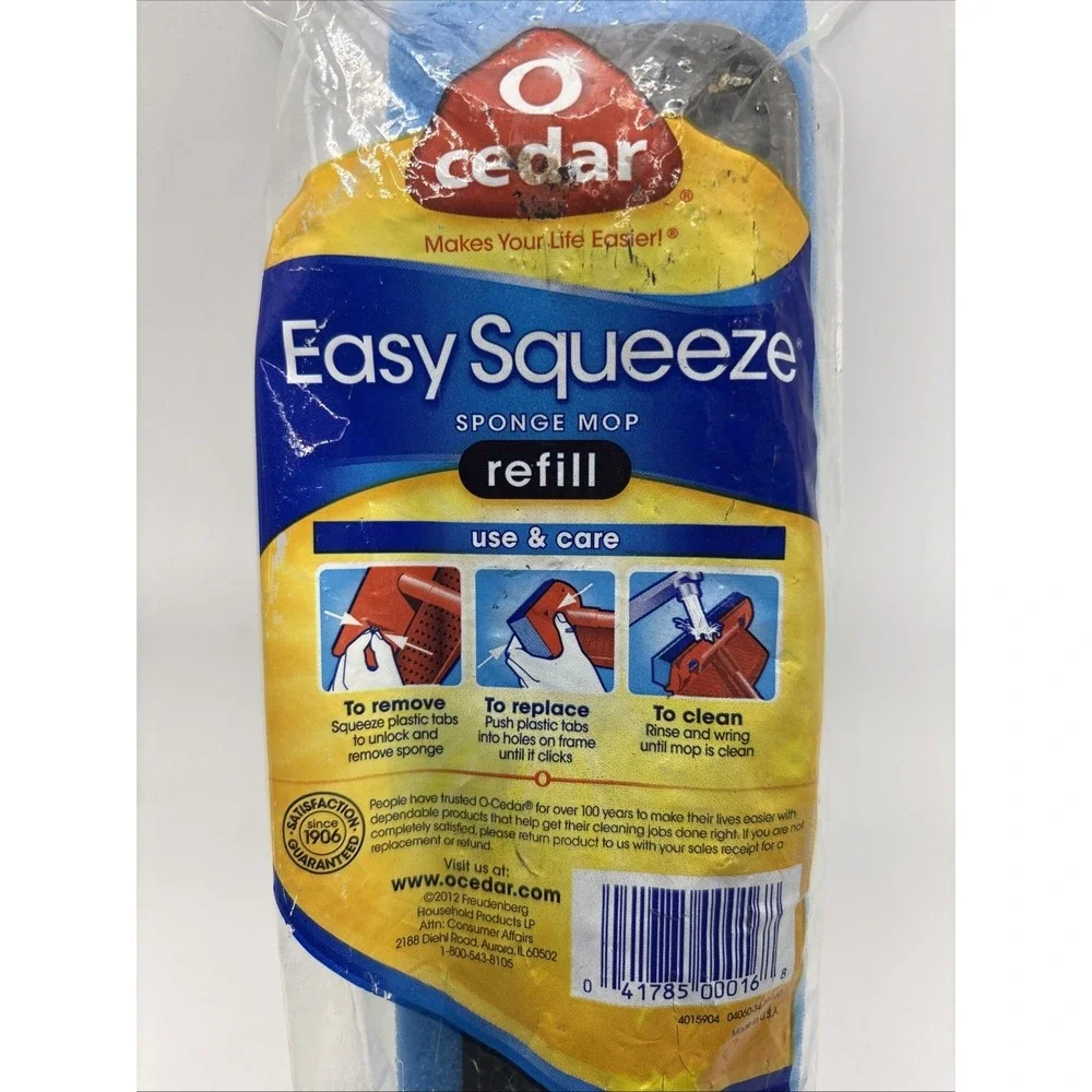 O Cedar Easy Squeeze Sponge Mop Refill Sealed  Hinged Blue 9